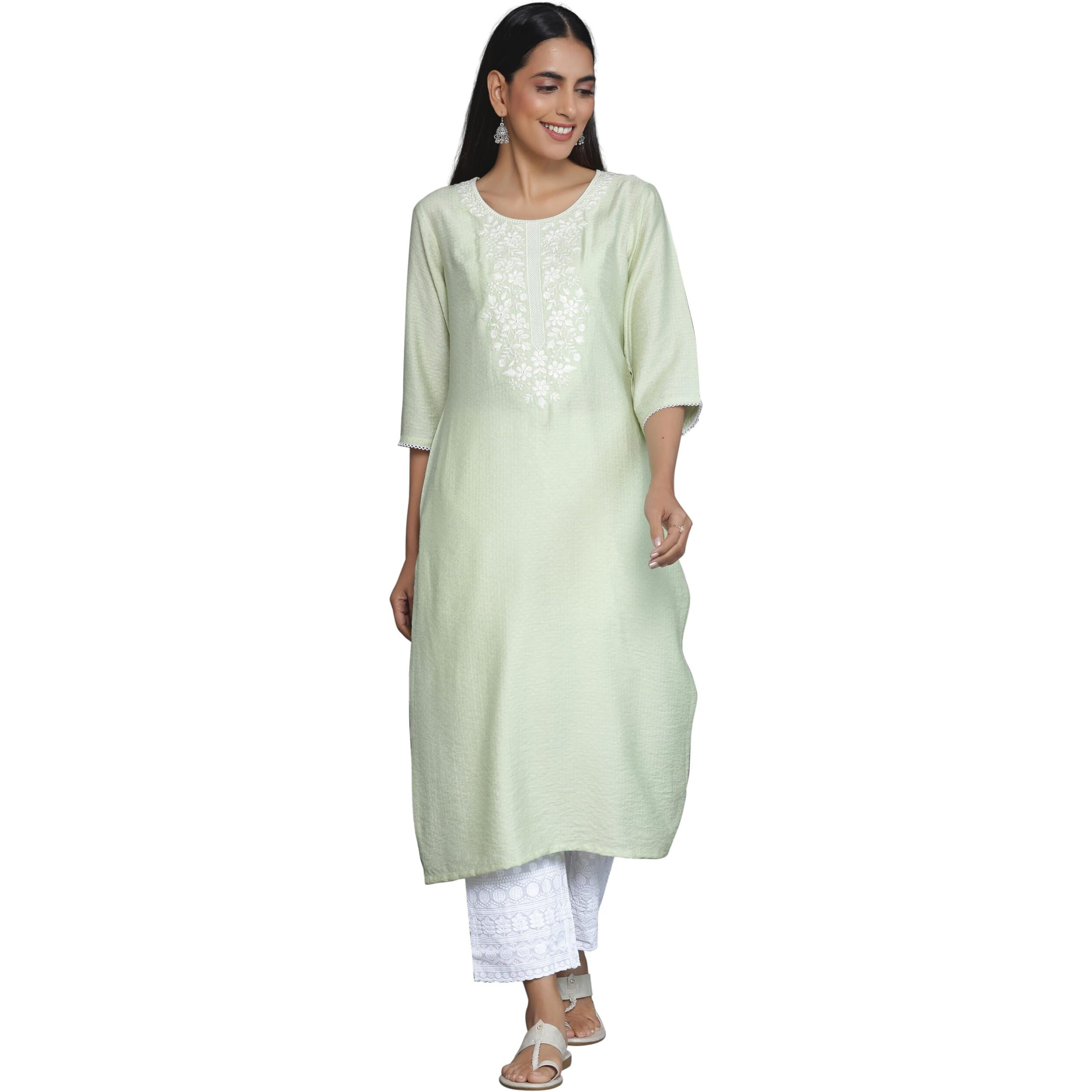 Libas Women's Silk Regular Kurta (26811_Green