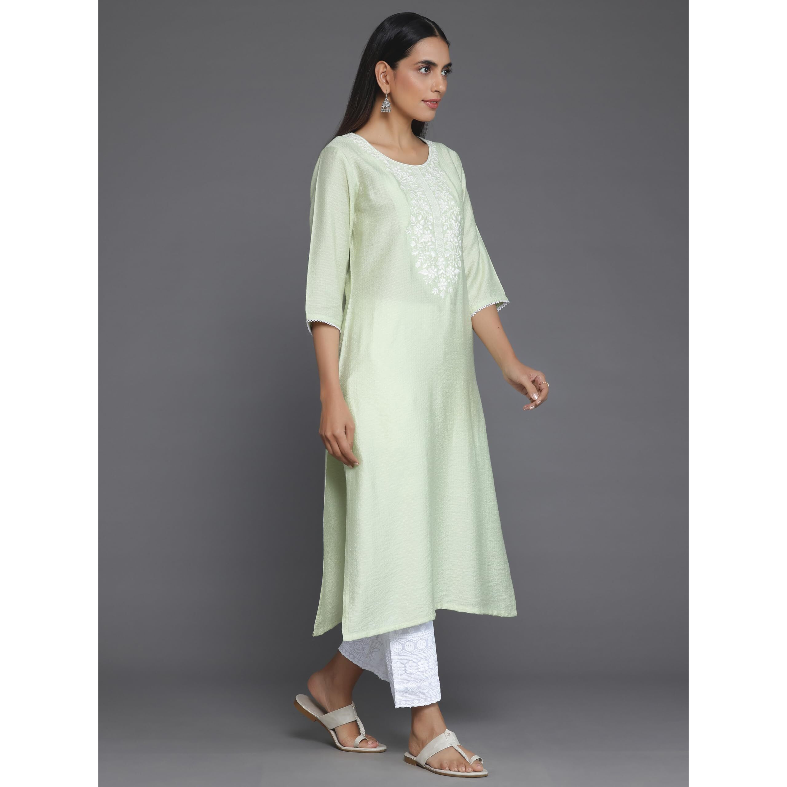 Libas Women's Silk Regular Kurta (26811_Green