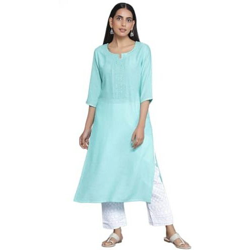 Libas Women's Cotton Yoke Design Straight Kurta (26815_Blue