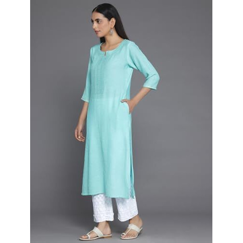 Libas Women's Cotton Yoke Design Straight Kurta (26815_Blue