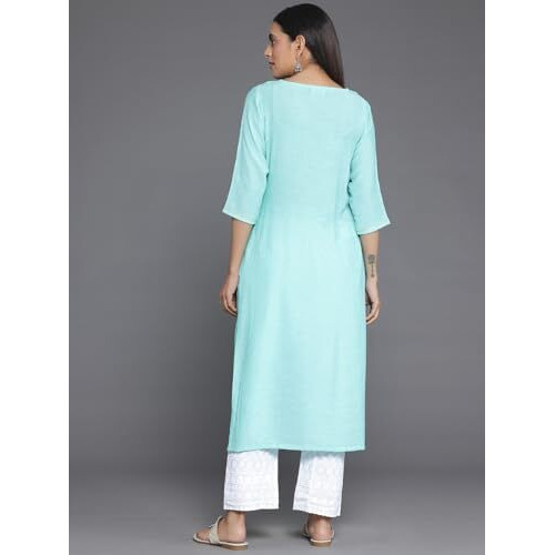 Libas Women's Cotton Yoke Design Straight Kurta (26815_Blue