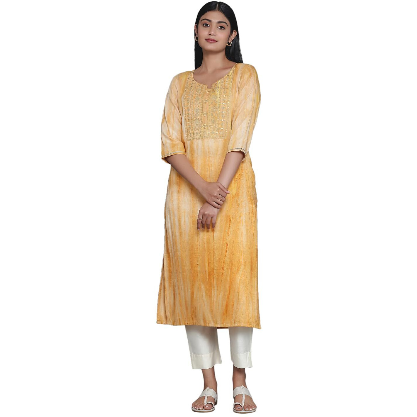 Libas Women's Cotton Regular Kurta (26818_Yellow