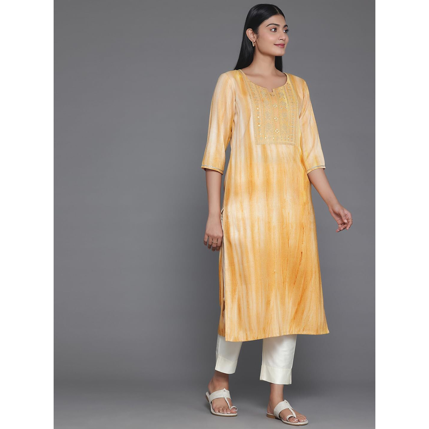 Libas Women's Cotton Regular Kurta (26818_Yellow