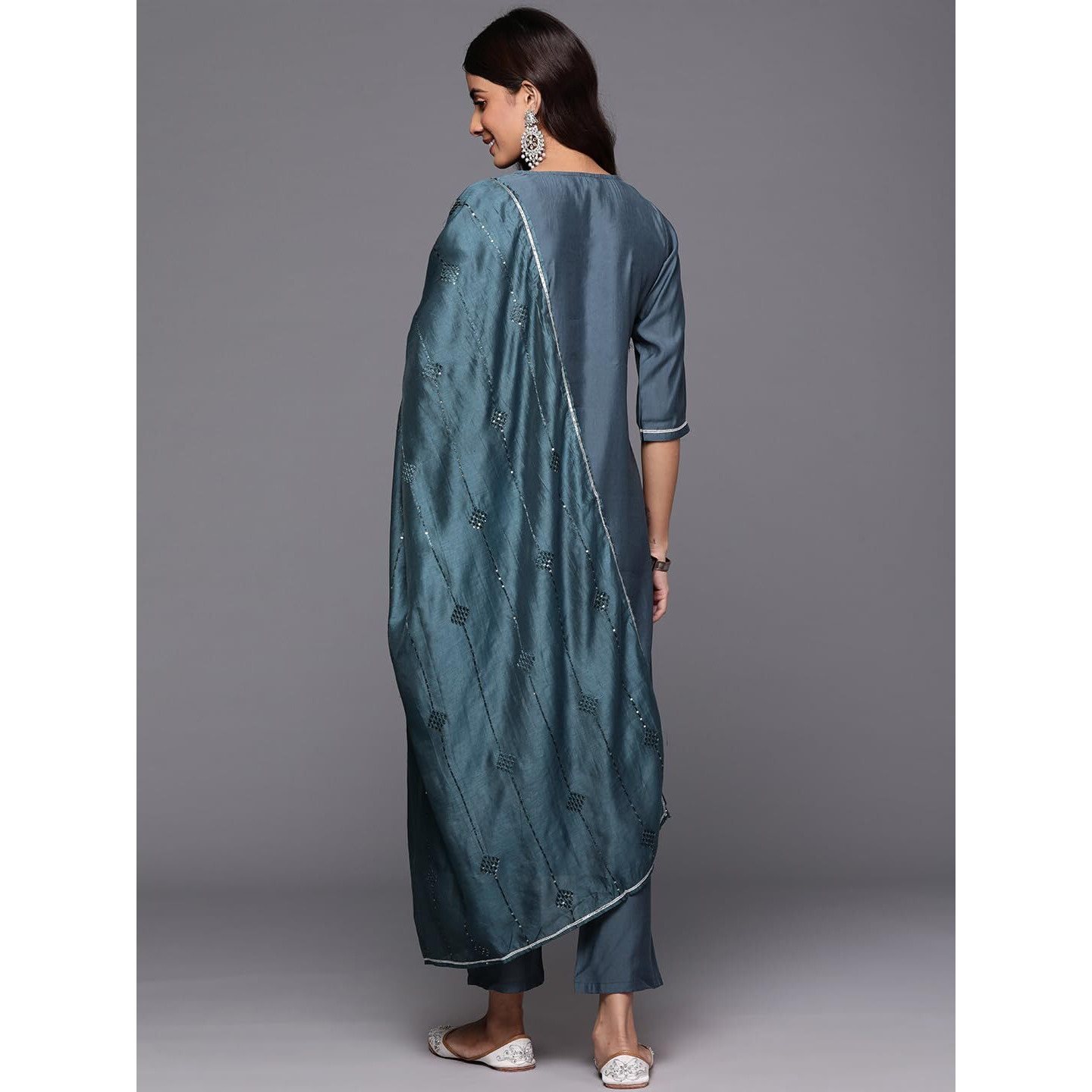 Libas Womens Yoke Design Silk Blend Straight Kurta With Trousers And Dupatta