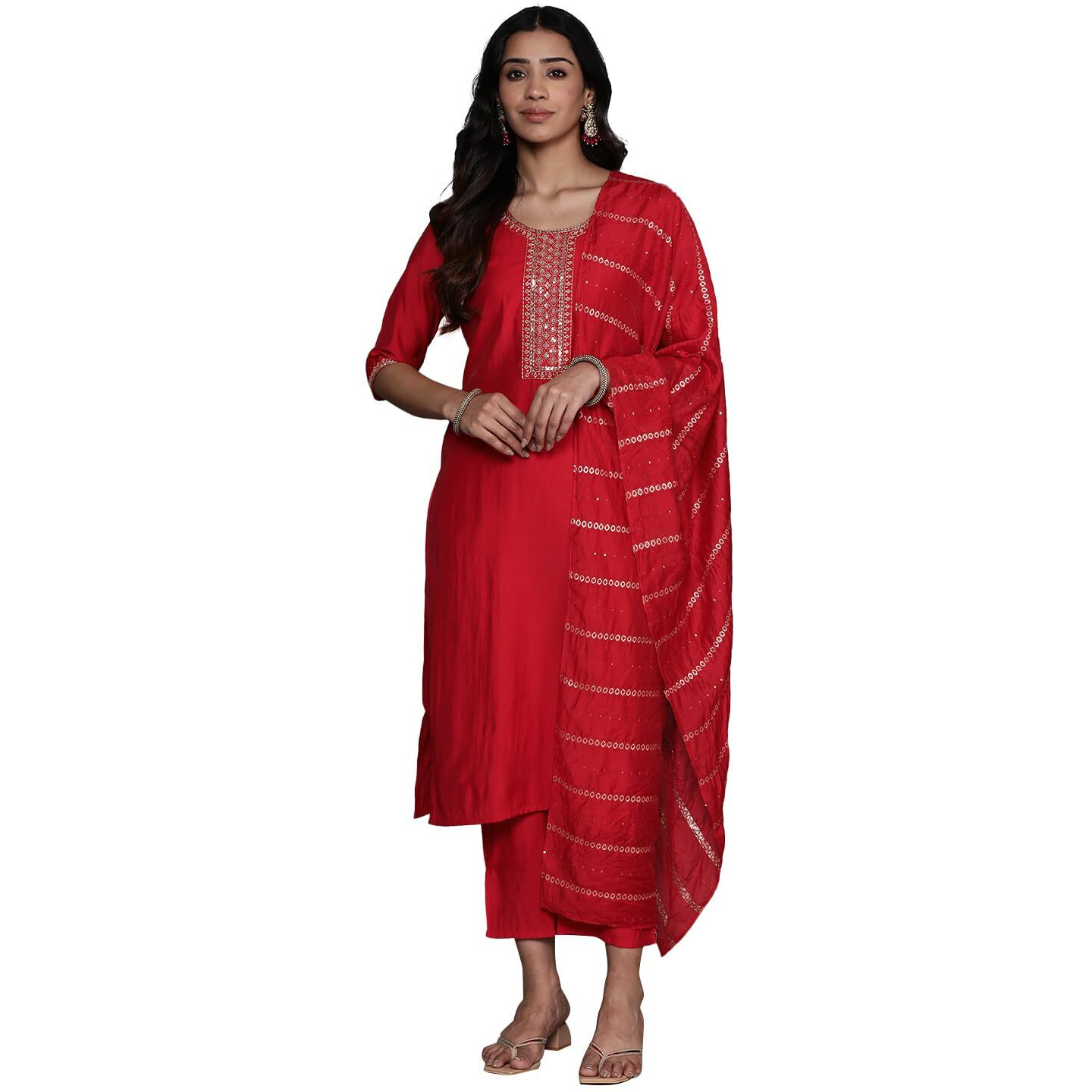 Libas Women's Silk Blend Kurta Sets (34972_Red