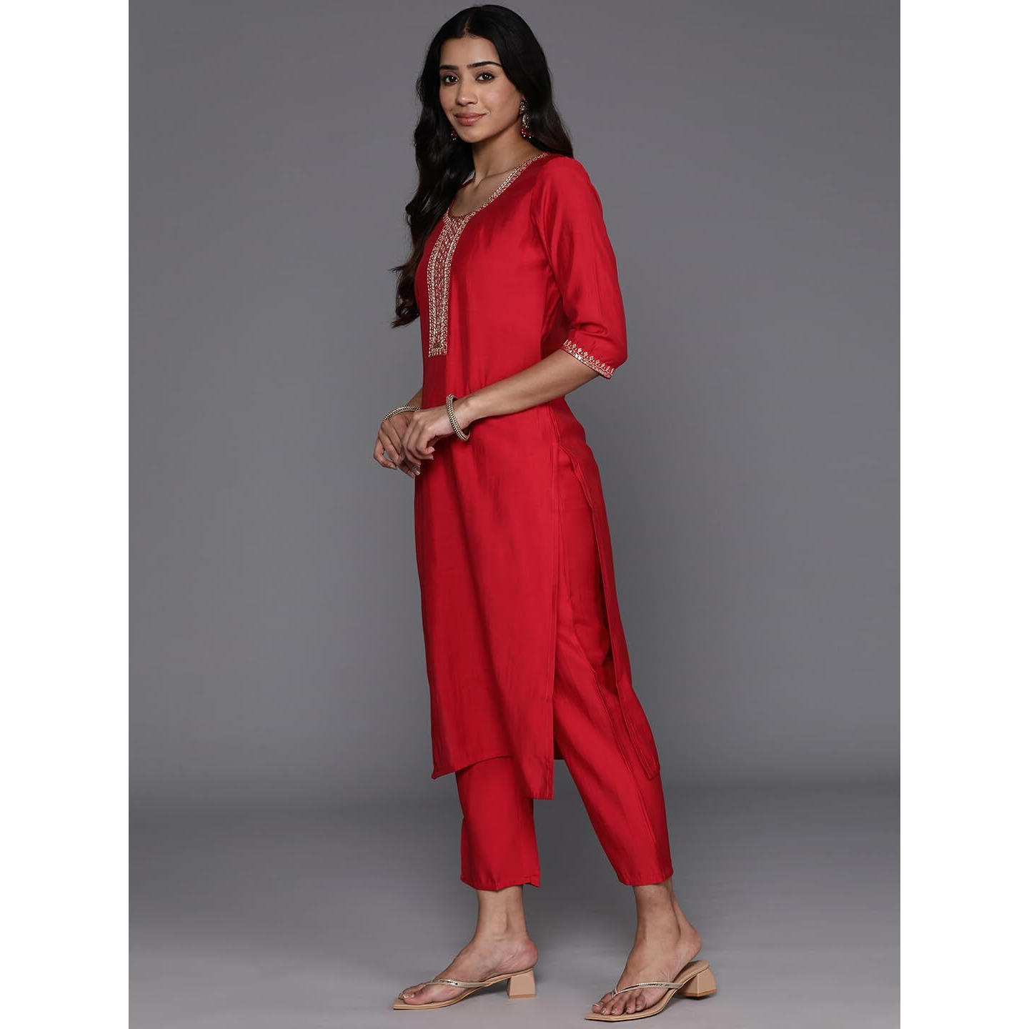 Libas Women's Silk Blend Kurta Sets (34972_Red