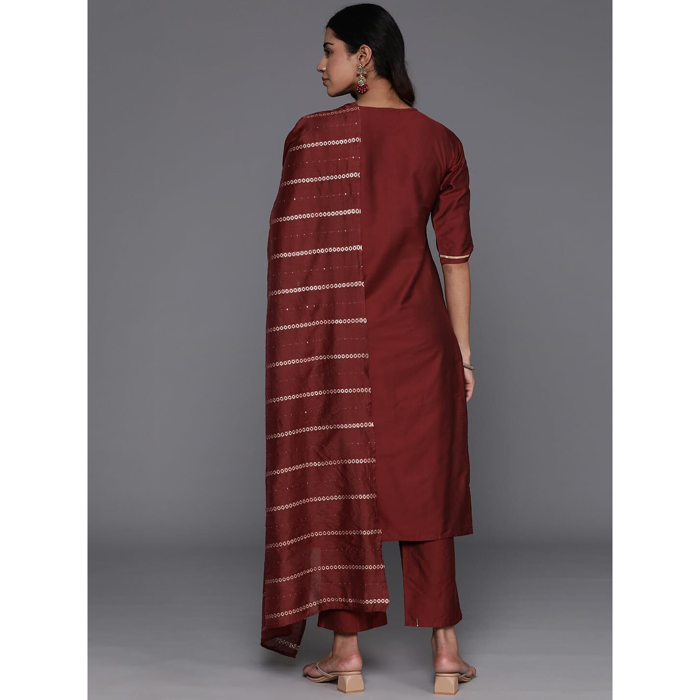 Libas Womens Yoke Design Silk Blend Straight Kurta With Trousers And Dupatta