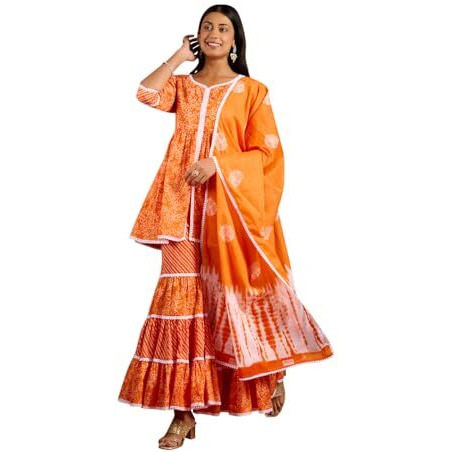Libas Women's Cotton Kurta Set (35233_Orange