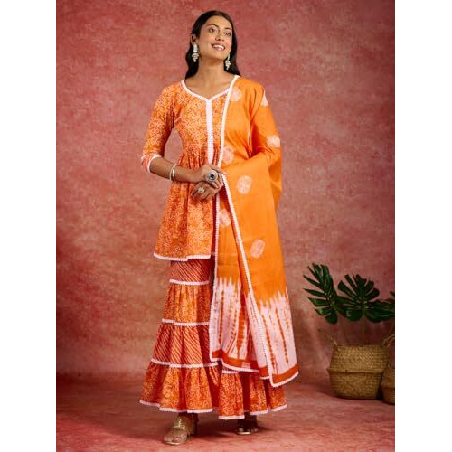Libas Women's Cotton Kurta Set (35233_Orange
