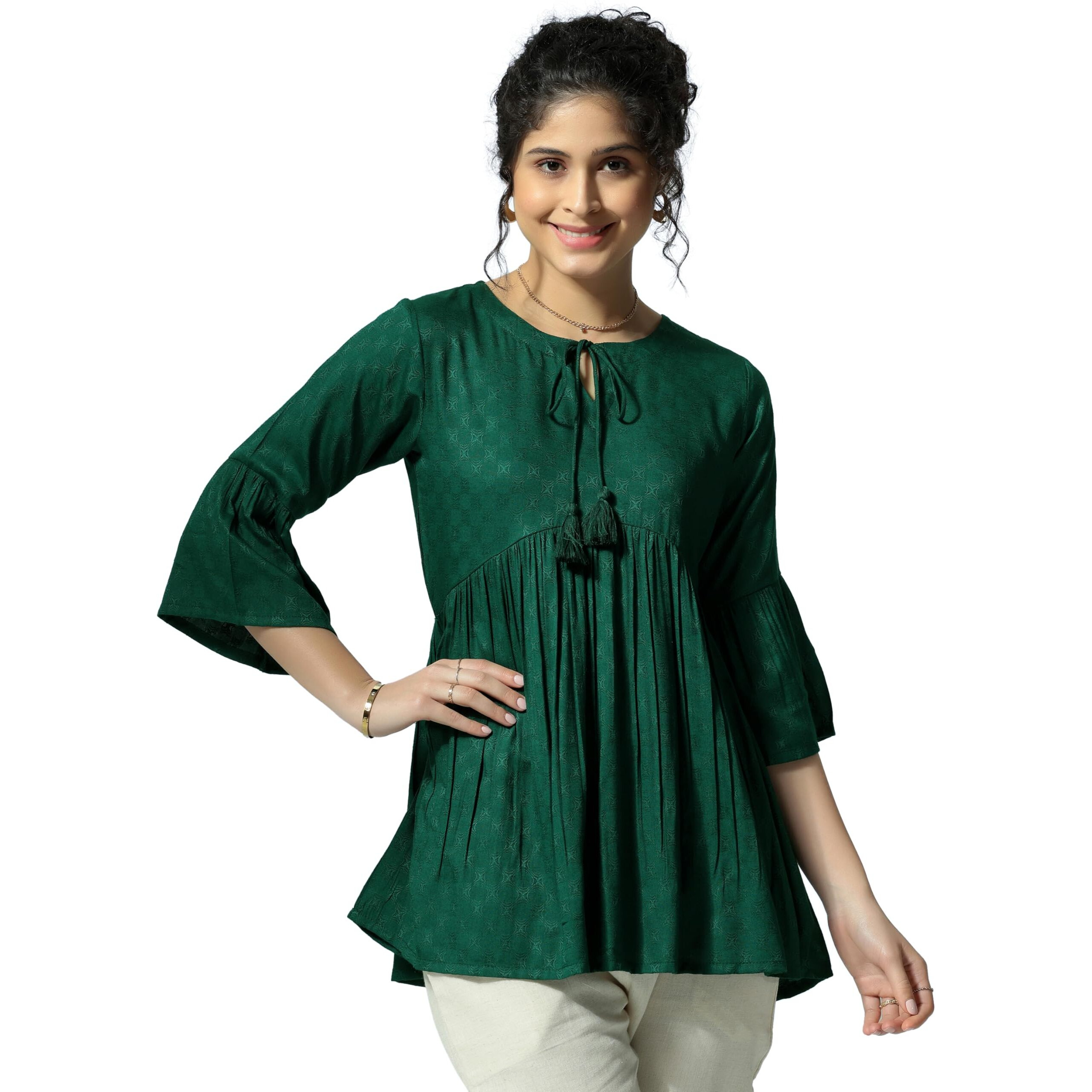 Libas Women's Viscose Rayon Woven Design A-Line Kurti (26732 Green
