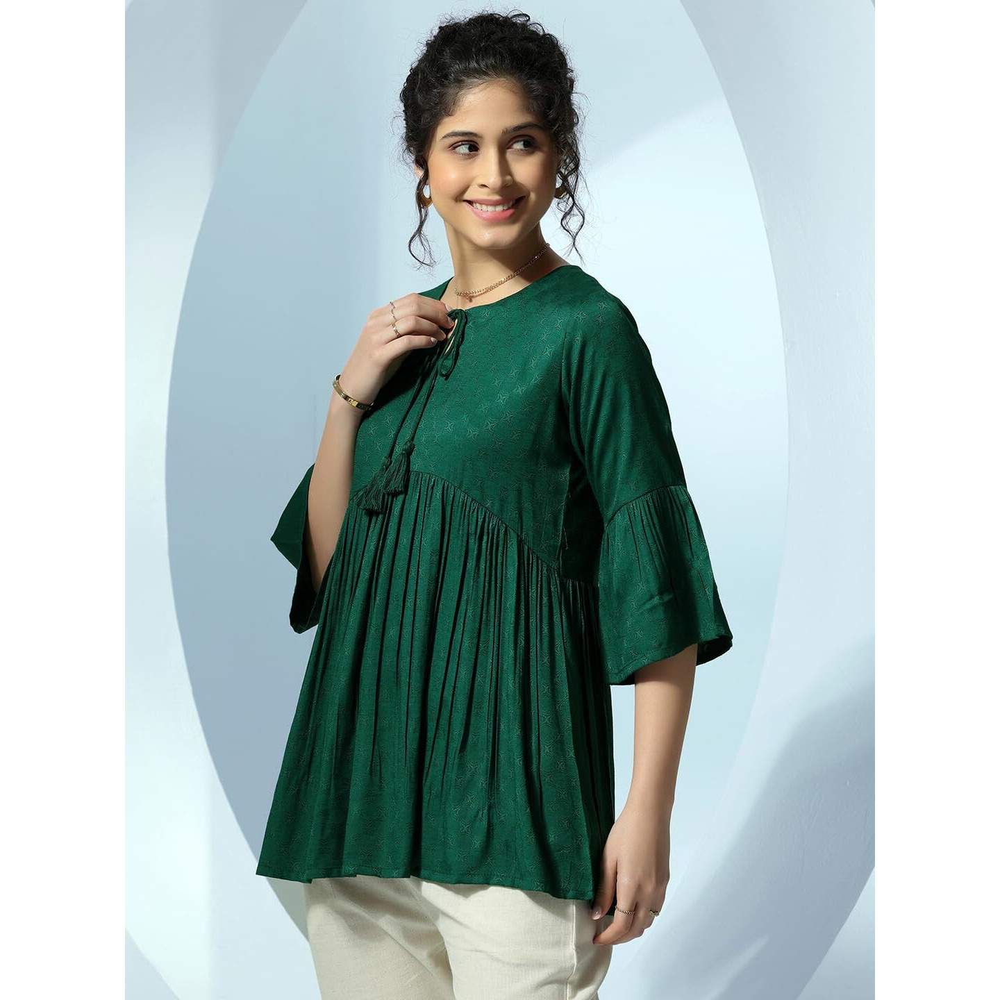 Libas Women's Viscose Rayon Woven Design A-Line Kurti (26732 Green