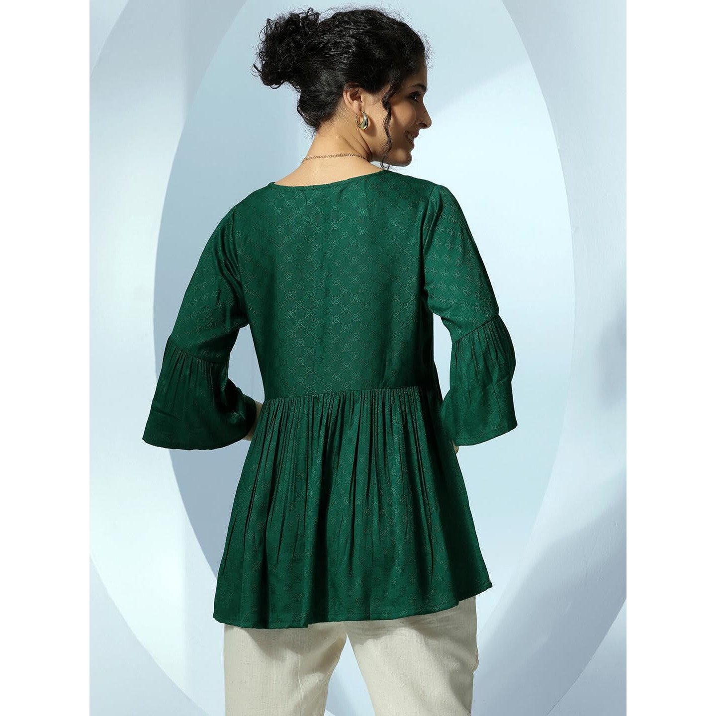 Libas Women's Viscose Rayon Woven Design A-Line Kurti (26732 Green