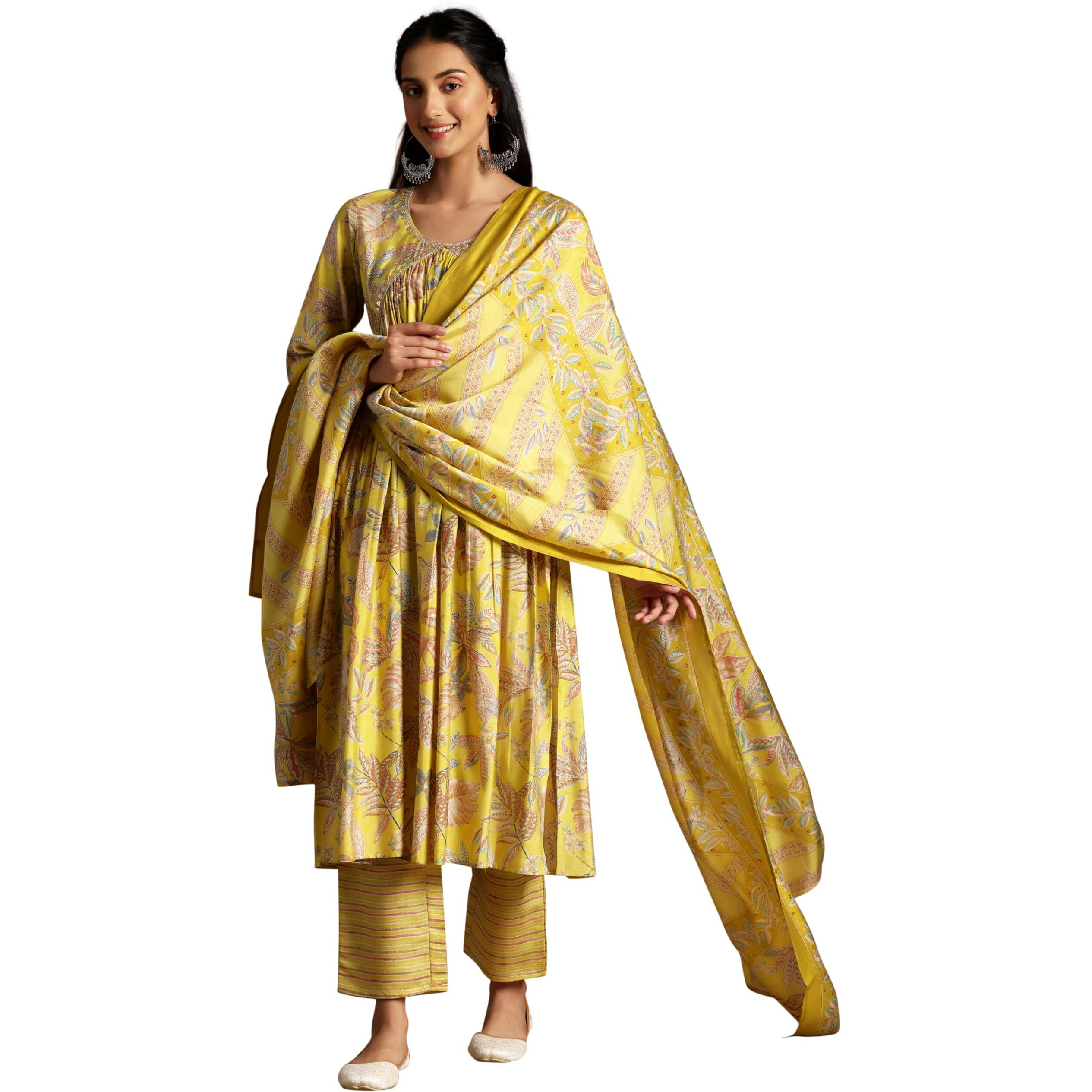 Libas Women's Silk Blend Kurta Set (35289_Mustard_Xl)