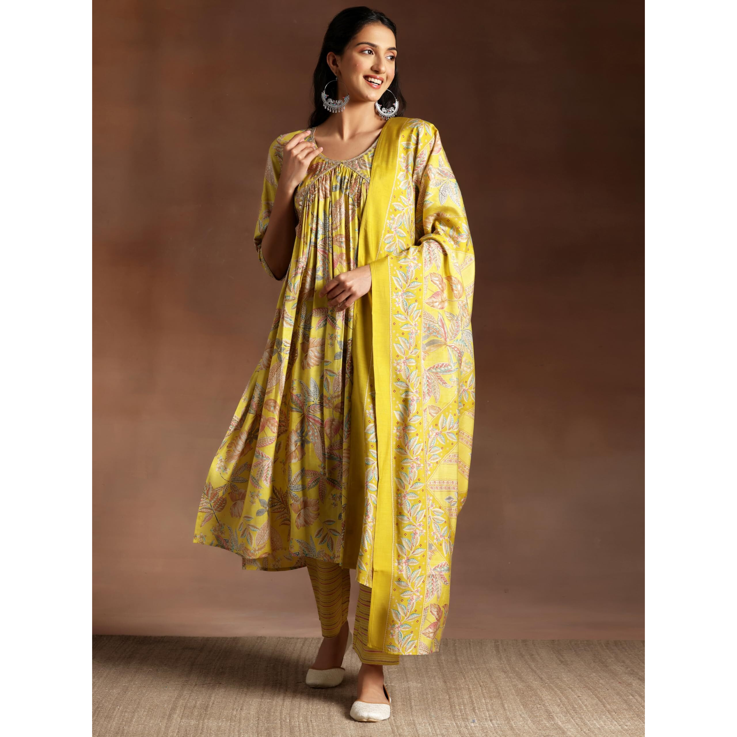 Libas Women's Silk Blend Kurta Set (35289_Mustard_Xl)