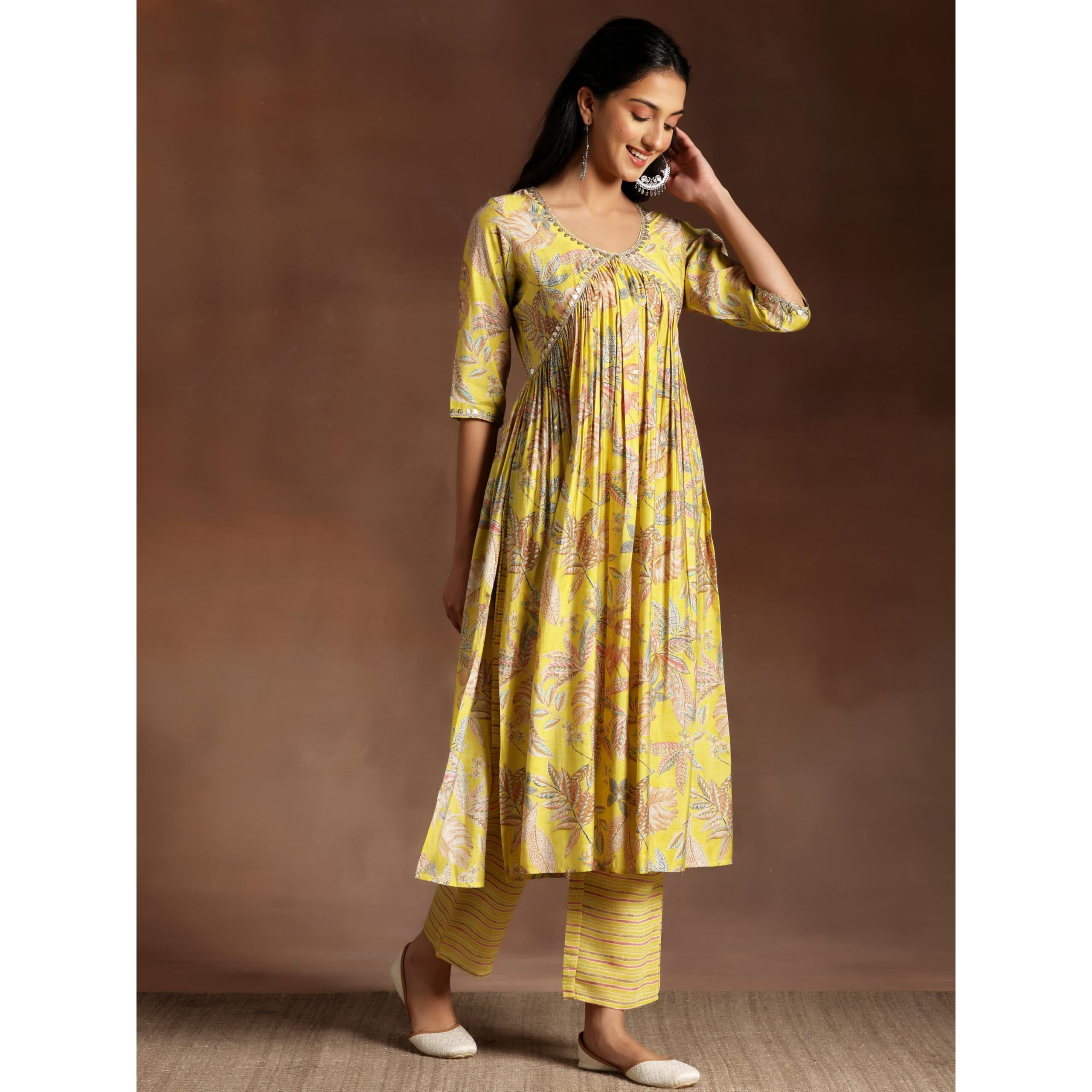 Libas Women's Silk Blend Kurta Set (35289_Mustard_Xl)