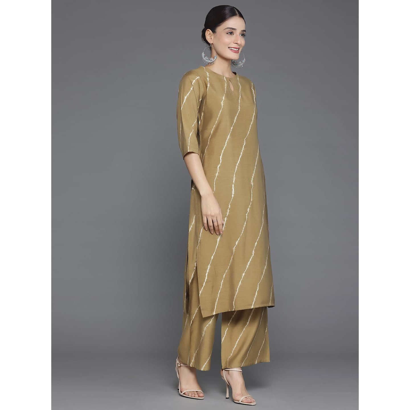 Libas Womens Printed Silk Blend Straight Kurta With Palazzos And Dupatta