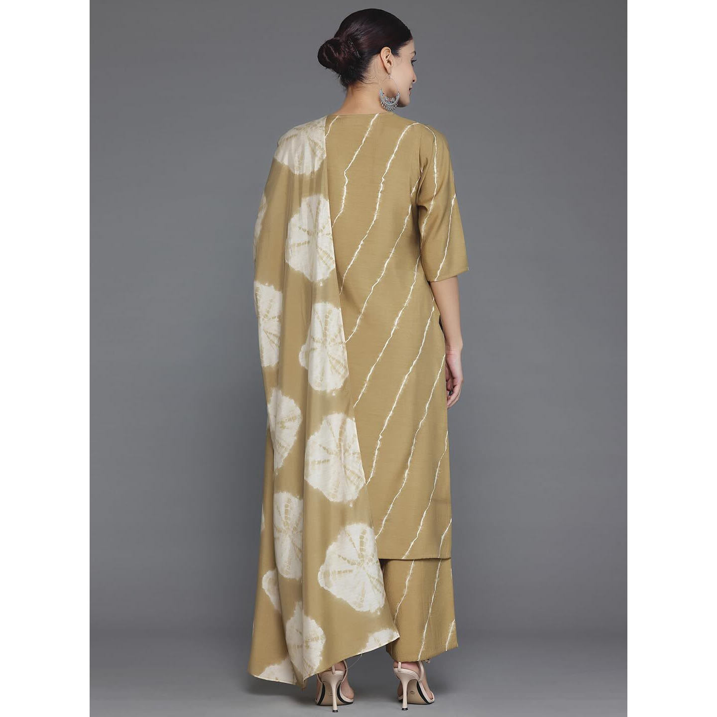 Libas Womens Printed Silk Blend Straight Kurta With Palazzos And Dupatta