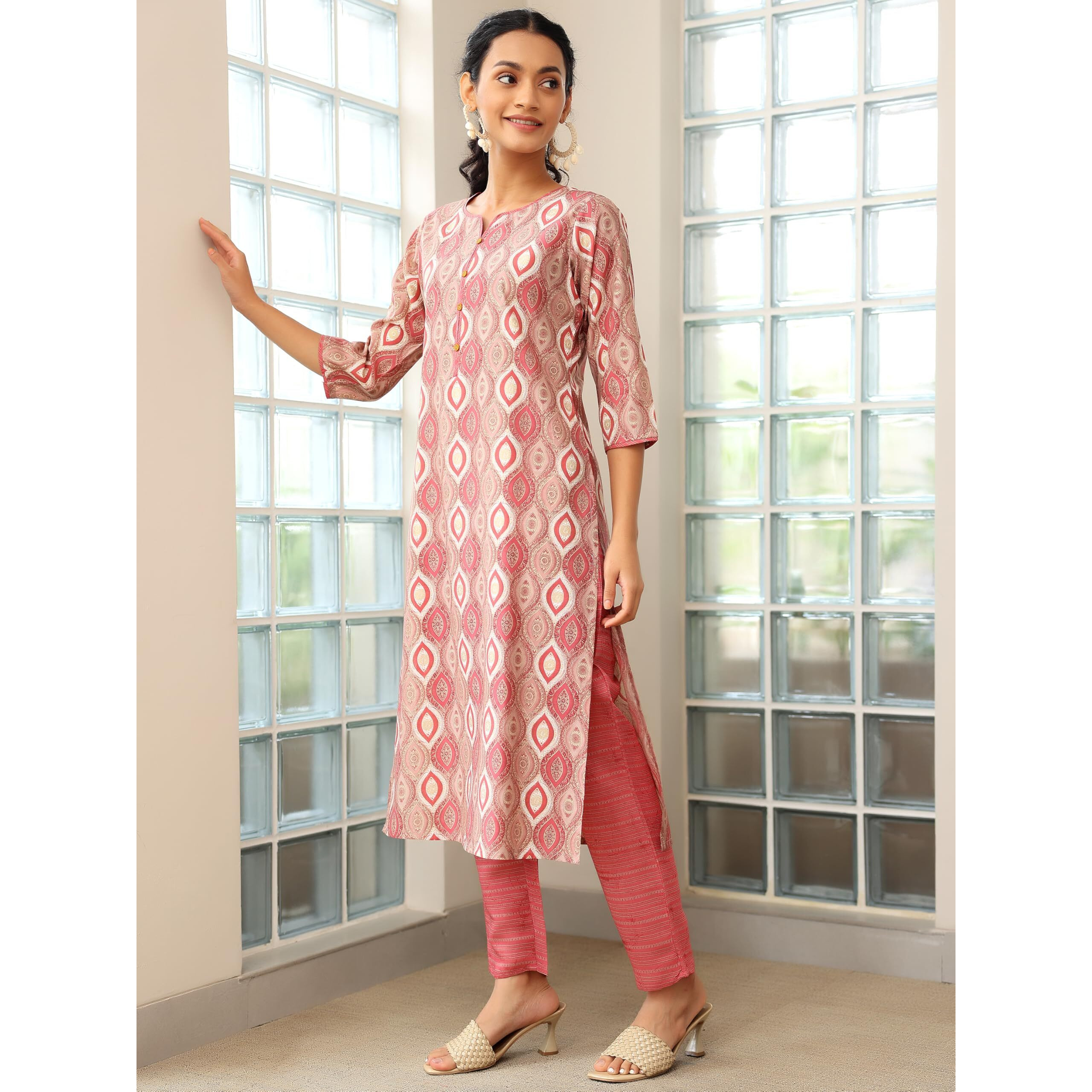 Libas Womens Printed Silk Blend Straight Kurta With Trousers And Dupatta