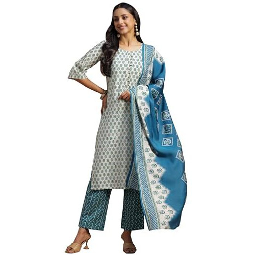Libas Women's Silk Blend Kurta Set (35300_Beige