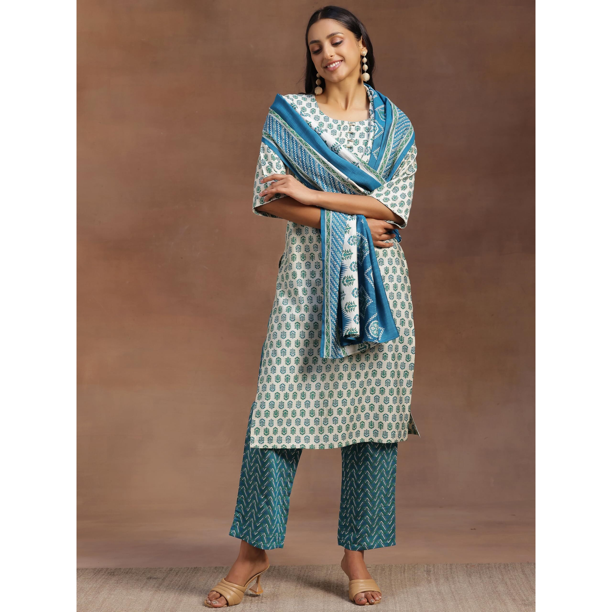 Libas Women's Silk Blend Kurta Set (35300_Beige