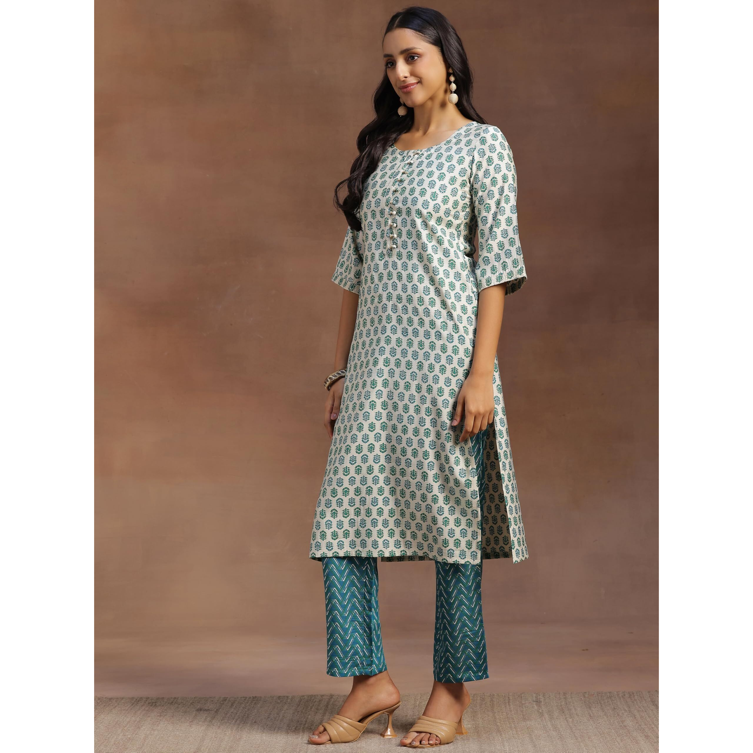 Libas Women's Silk Blend Kurta Set (35300_Beige