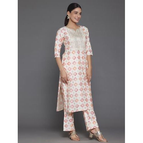 Libas Womens Printed Silk Blend Straight Kurta With Palazzos And Dupatta