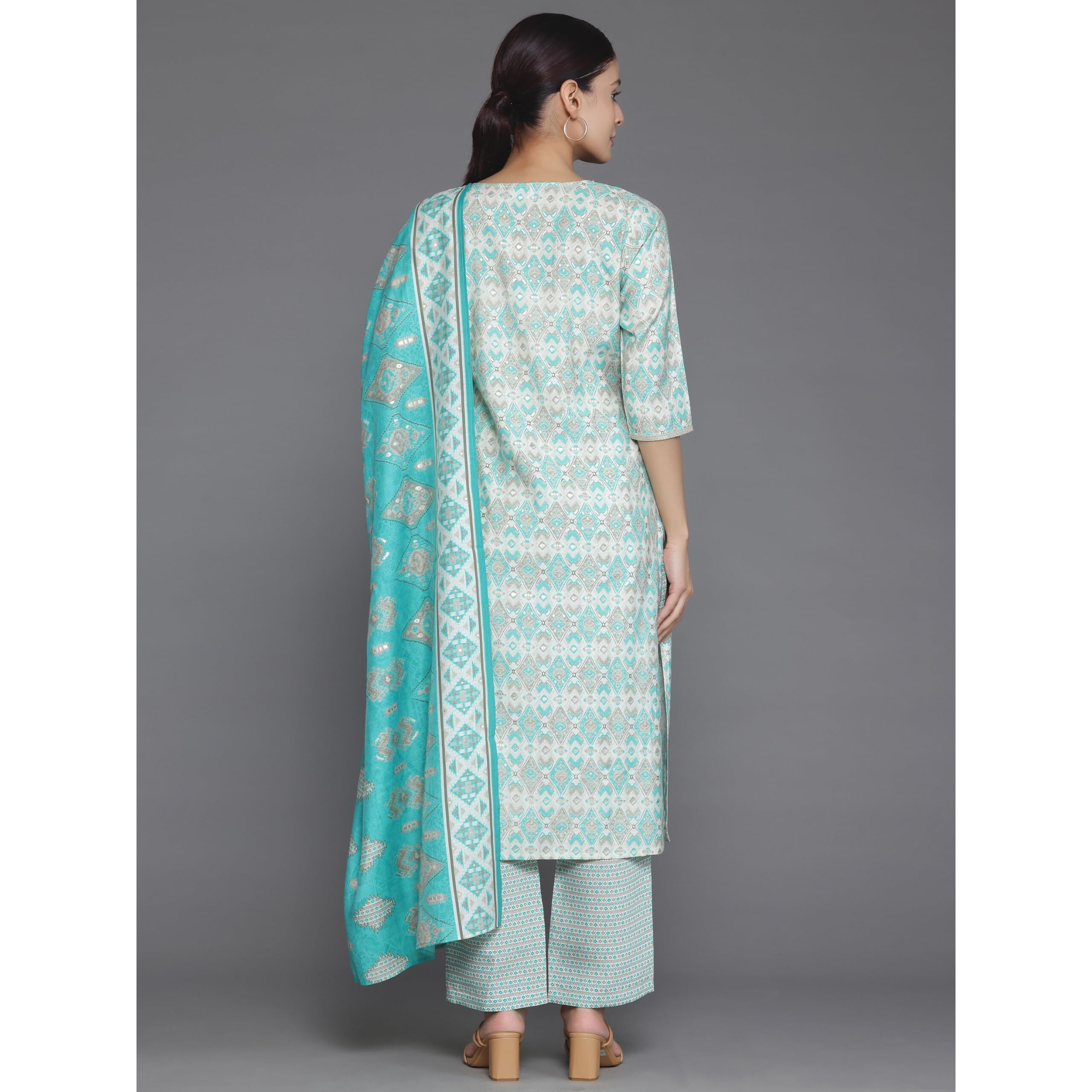 Libas Women's Silk Blend Kurta Set (35316_Beige_L)