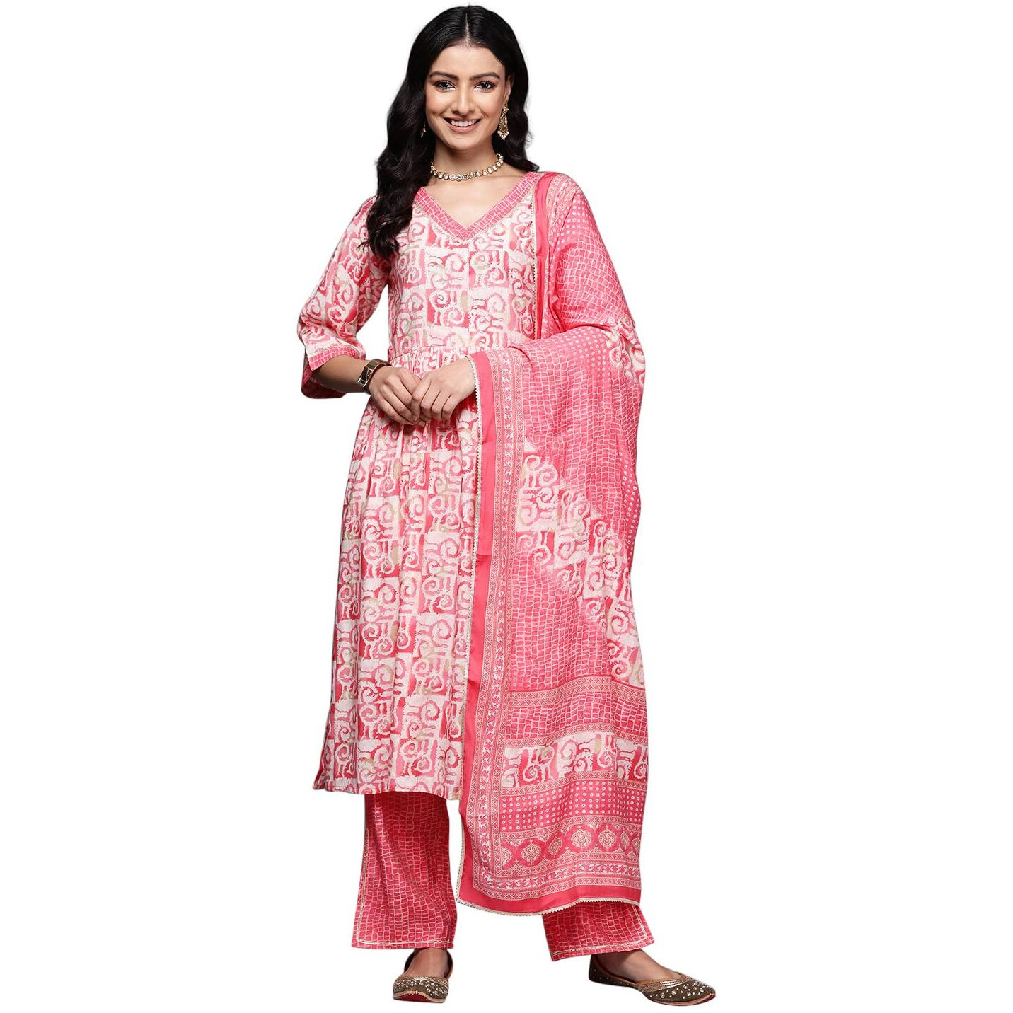 Libas Women's Silk Blend Kurta Set (35318_Peach_Xl)