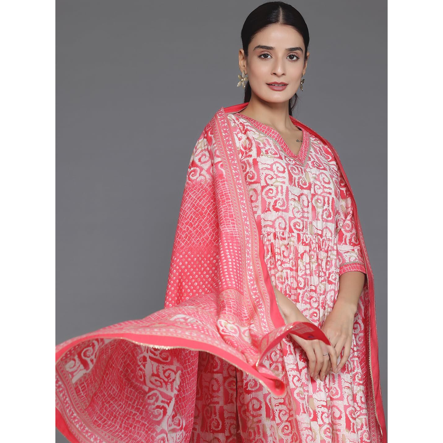 Libas Women's Silk Blend Kurta Set (35318_Peach_Xl)