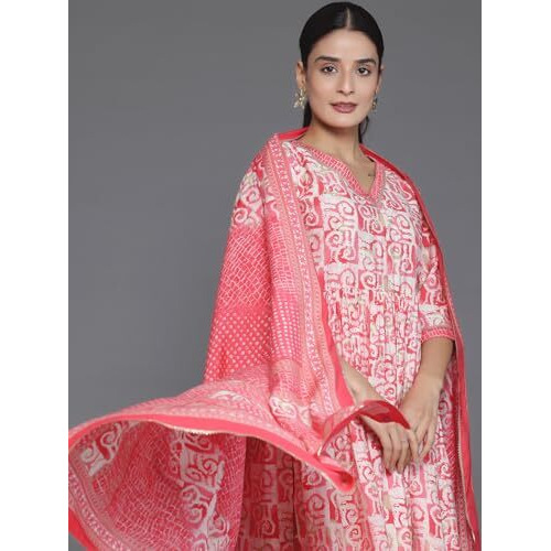 Libas Women's Silk Blend Kurta Set (35318_Peach_2Xl)