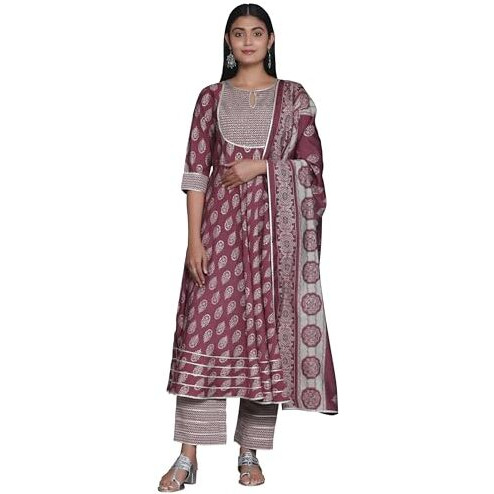 Libas Women's Silk Blend Printed Kurta Set (35324_Mauve