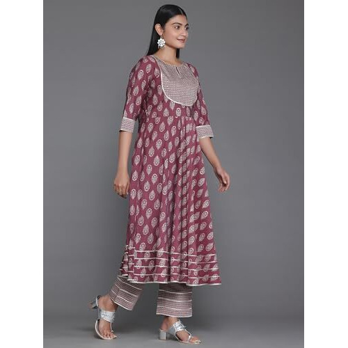 Libas Women's Silk Blend Printed Kurta Set (35324_Mauve