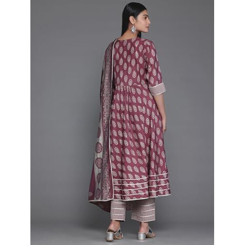 Libas Women's Silk Blend Printed Kurta Set (35324_Mauve