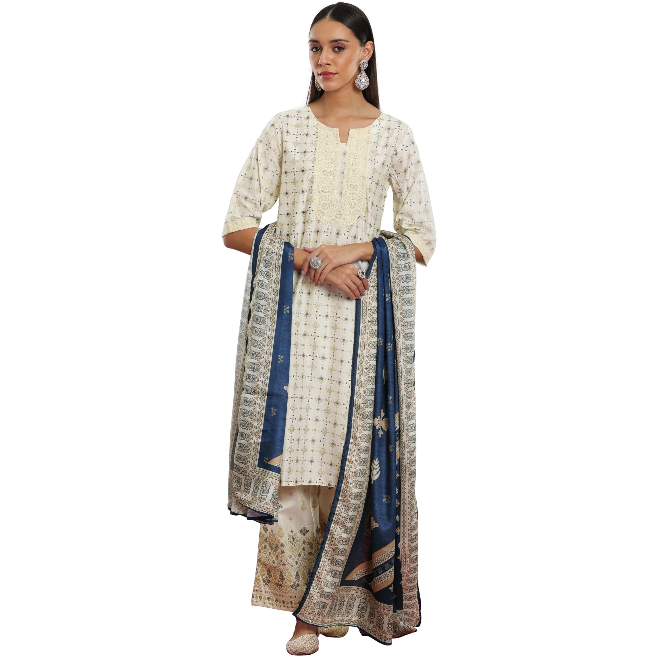 Libas Women's Silk Blend Kurta Set (35336_Off White_M)