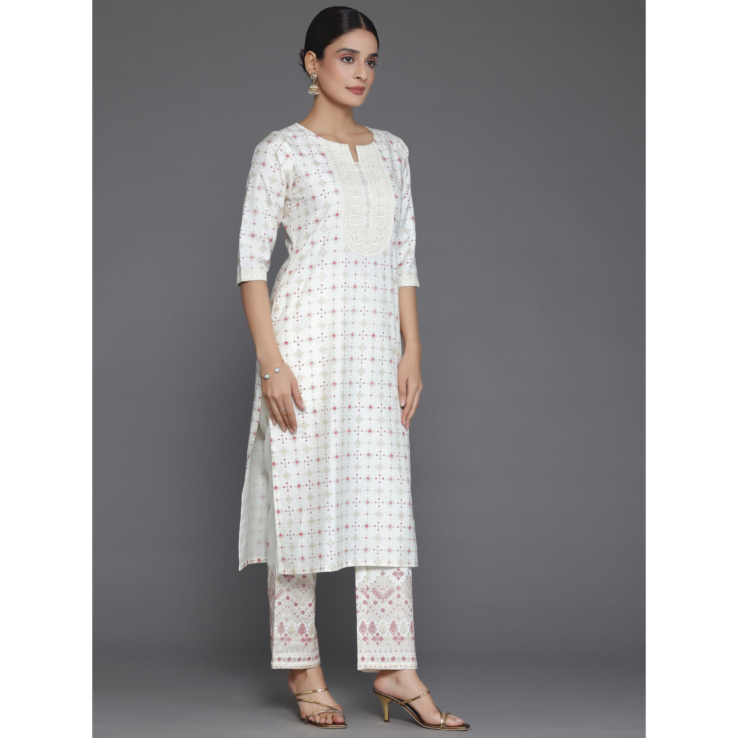 Libas Women's Silk Blend Kurta Set (35337_Off White