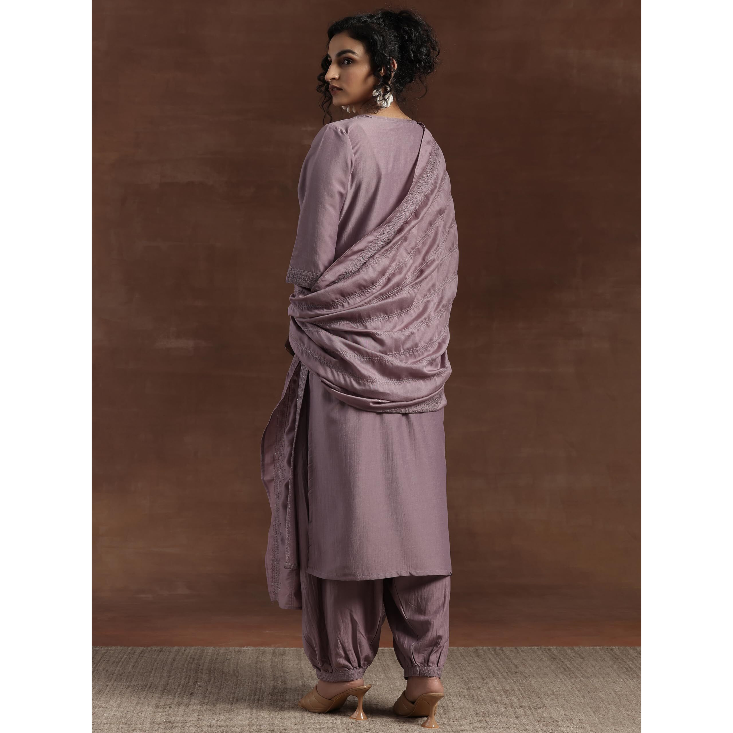 Libas Womens Self Design Silk Blend Straight Kurta With Salwar And Dupatta