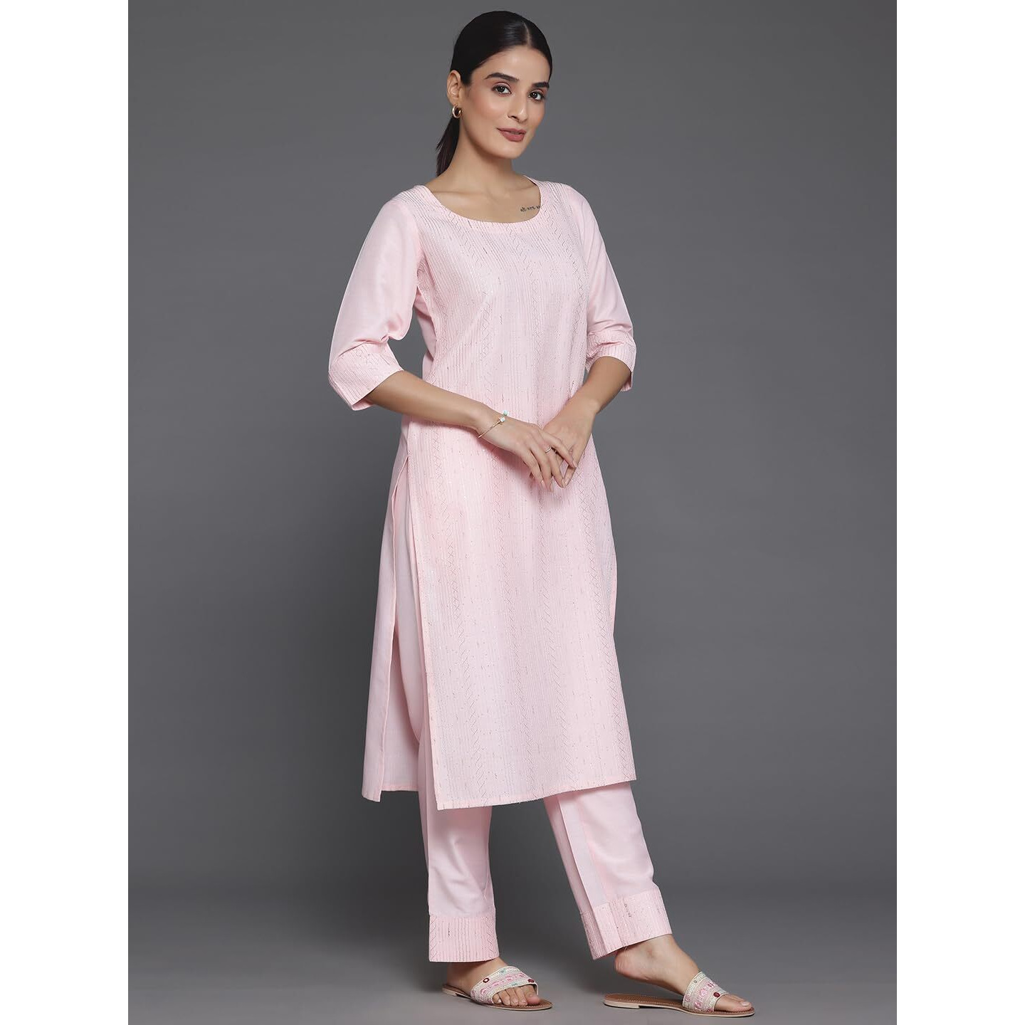 Libas Womens Self Design Silk Blend Straight Kurta With Palazzos And Dupatta