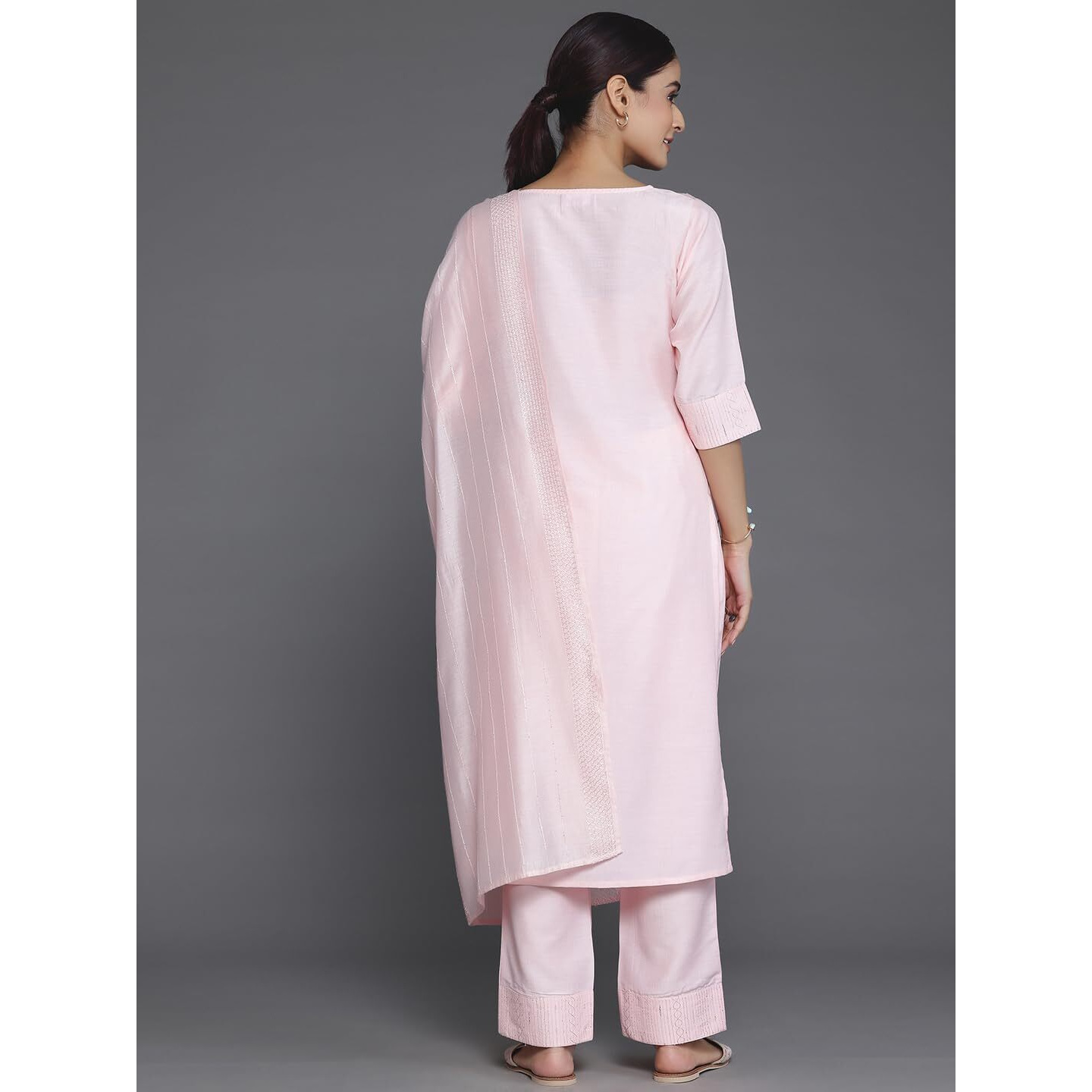 Libas Womens Self Design Silk Blend Straight Kurta With Palazzos And Dupatta