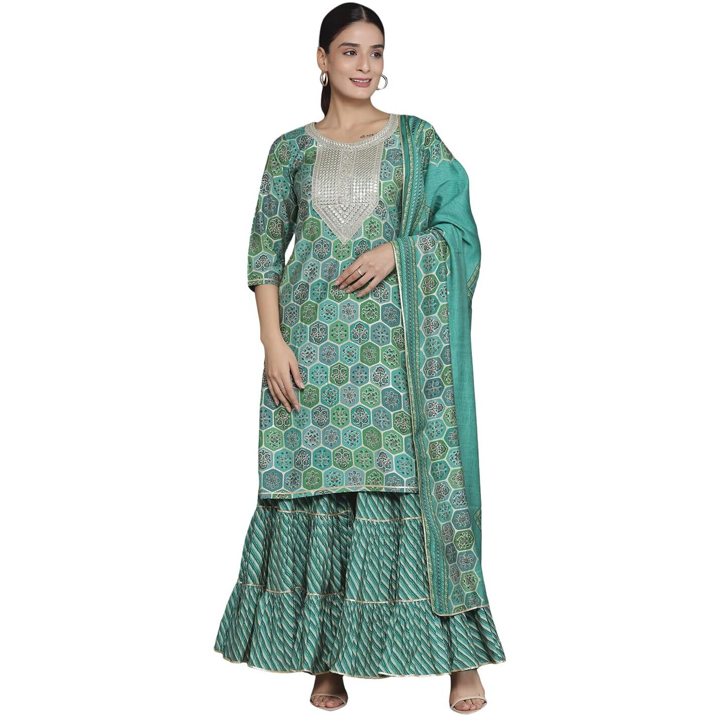 Libas Women's Silk Blend Kurta Set (35383_Green_M)