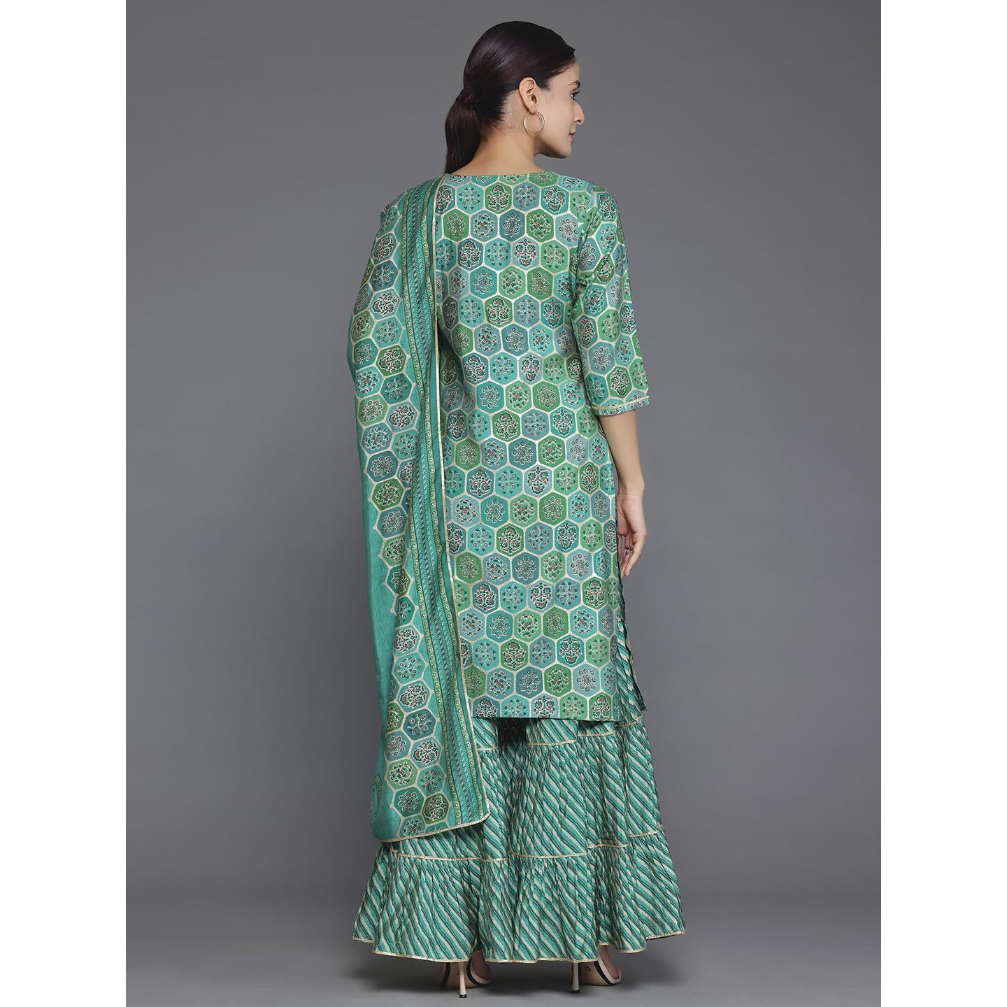 Libas Women's Silk Blend Kurta Set (35383_Green_Xl)