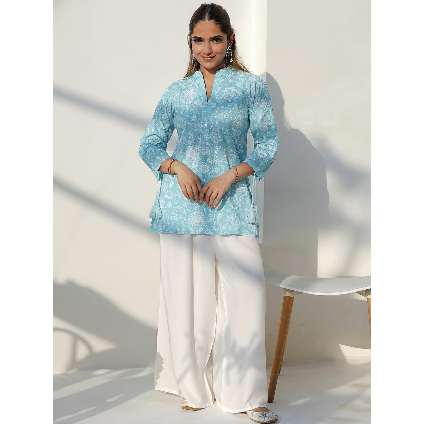 Libas Women's Pure Cotton Printed Straight Kurtis (26852_Blue