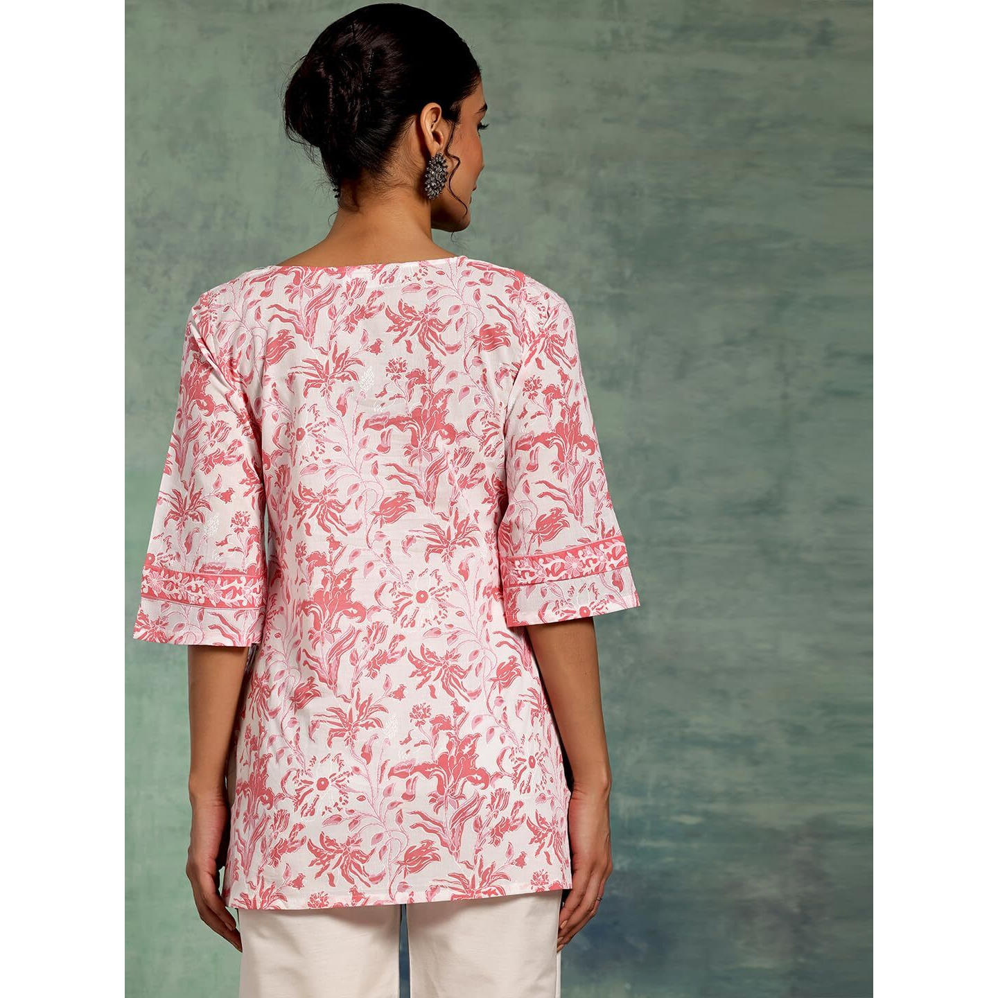 Libas Women's Pure Cotton Printed Straight Kurtis (26864_White