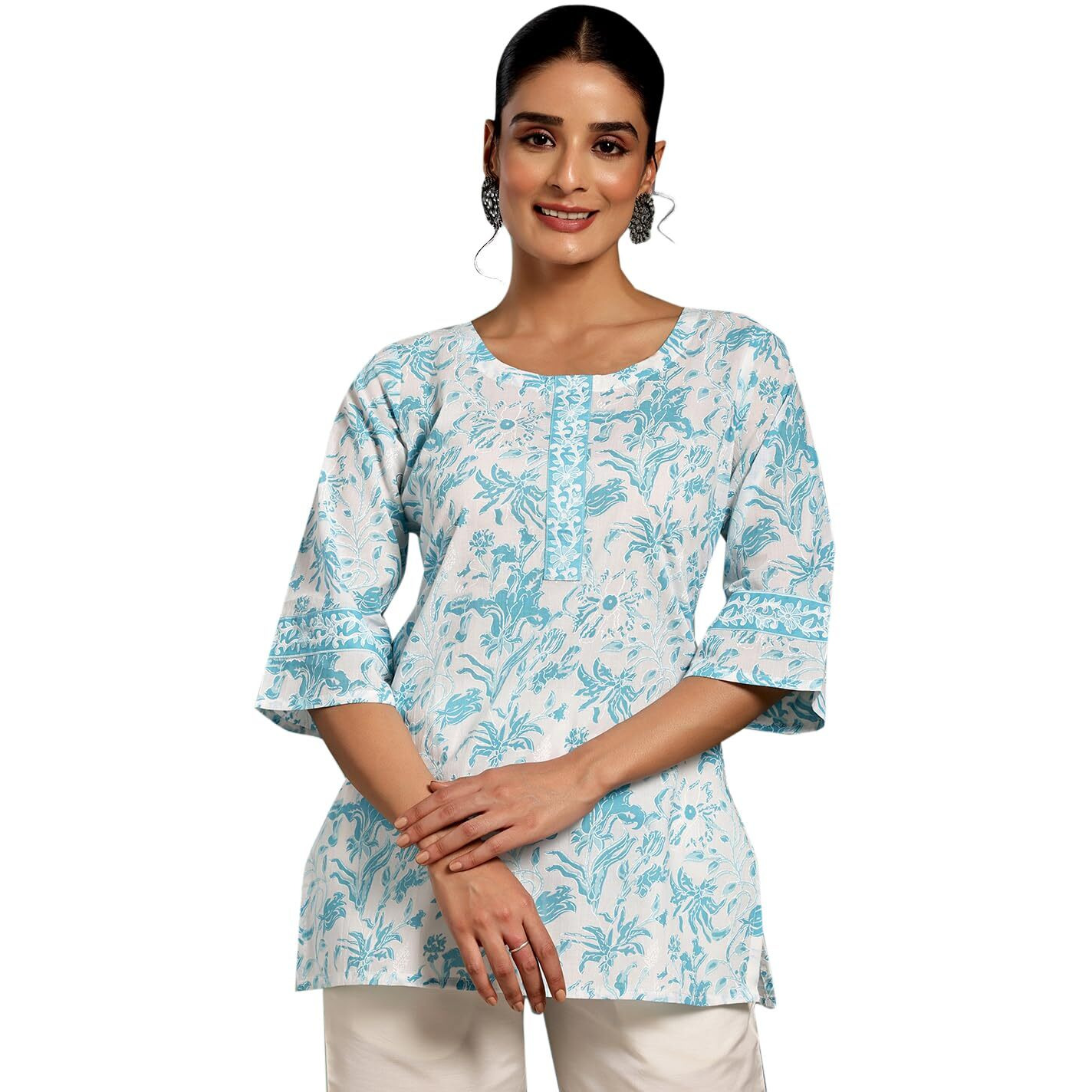 Libas Women's Pure Cotton Printed Straight Kurtis (26865_White