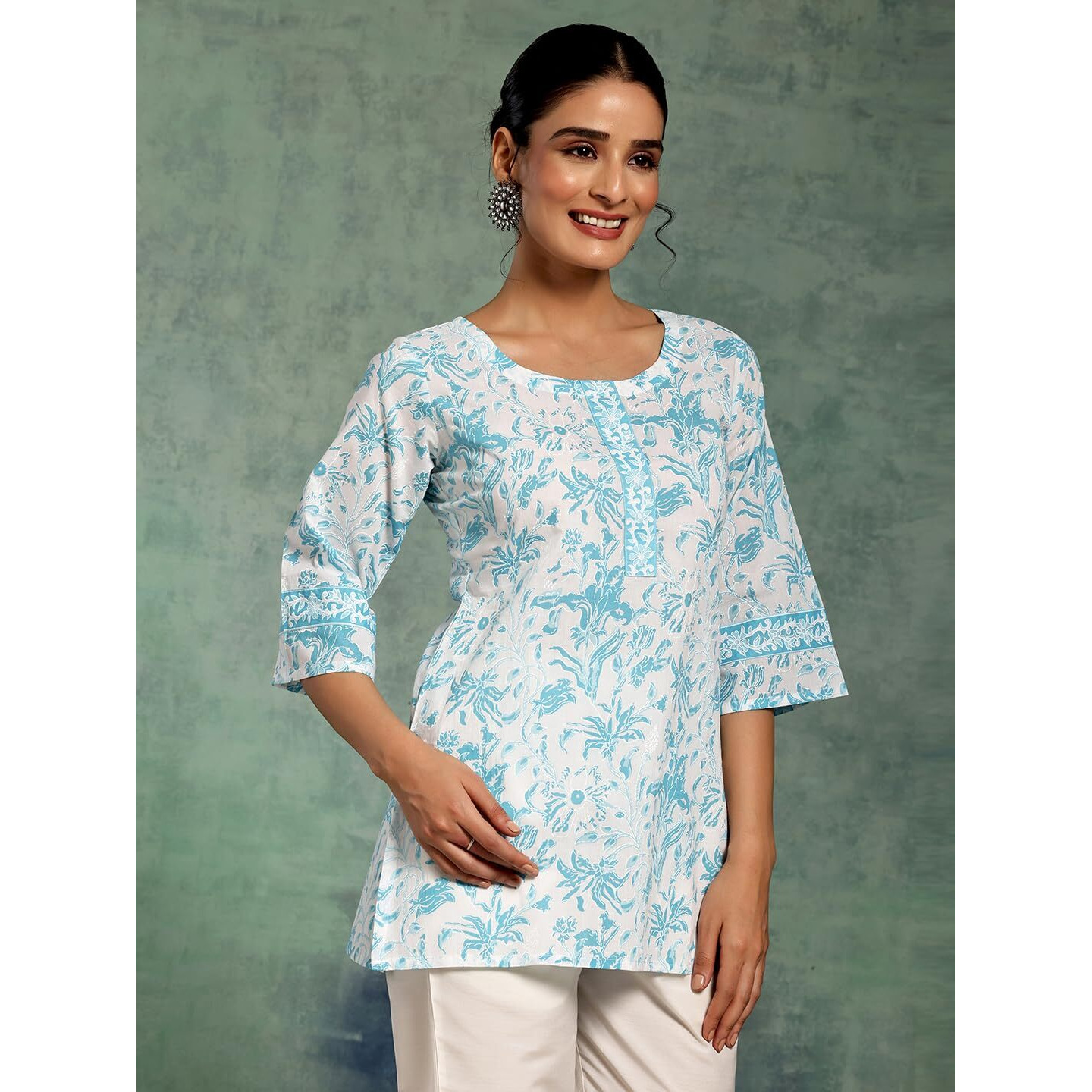 Libas Women's Pure Cotton Printed Straight Kurtis (26865_White