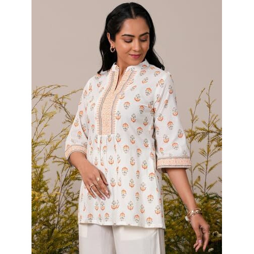 Libas Women's Pure Cotton Printed Straight Kurtis (26866_White