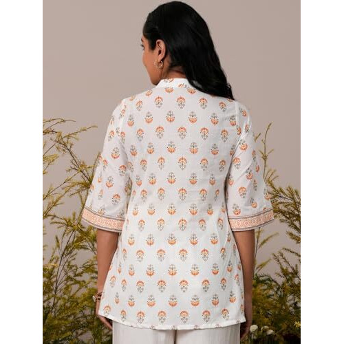 Libas Women's Pure Cotton Printed Straight Kurtis (26866_White