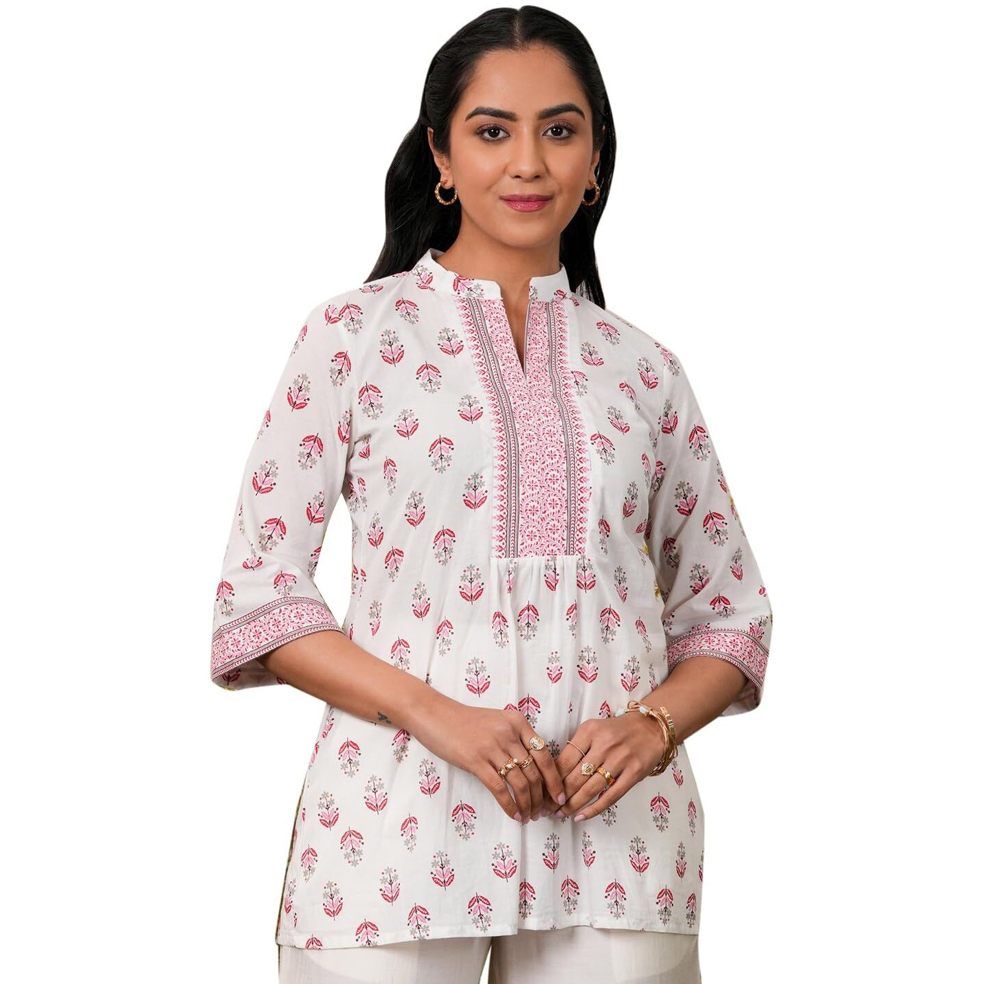 Libas Women's Pure Cotton Printed Straight Kurtis (26867_White