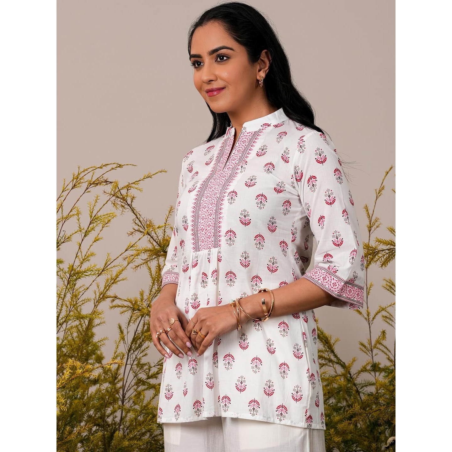 Libas Women's Pure Cotton Printed Straight Kurtis (26867_White