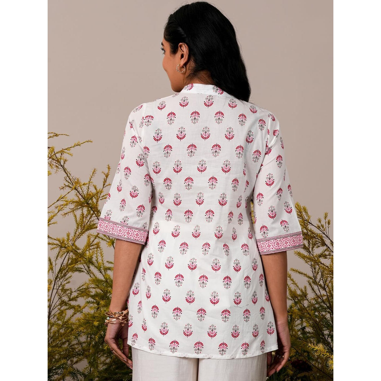 Libas Women's Pure Cotton Printed Straight Kurtis (26867_White