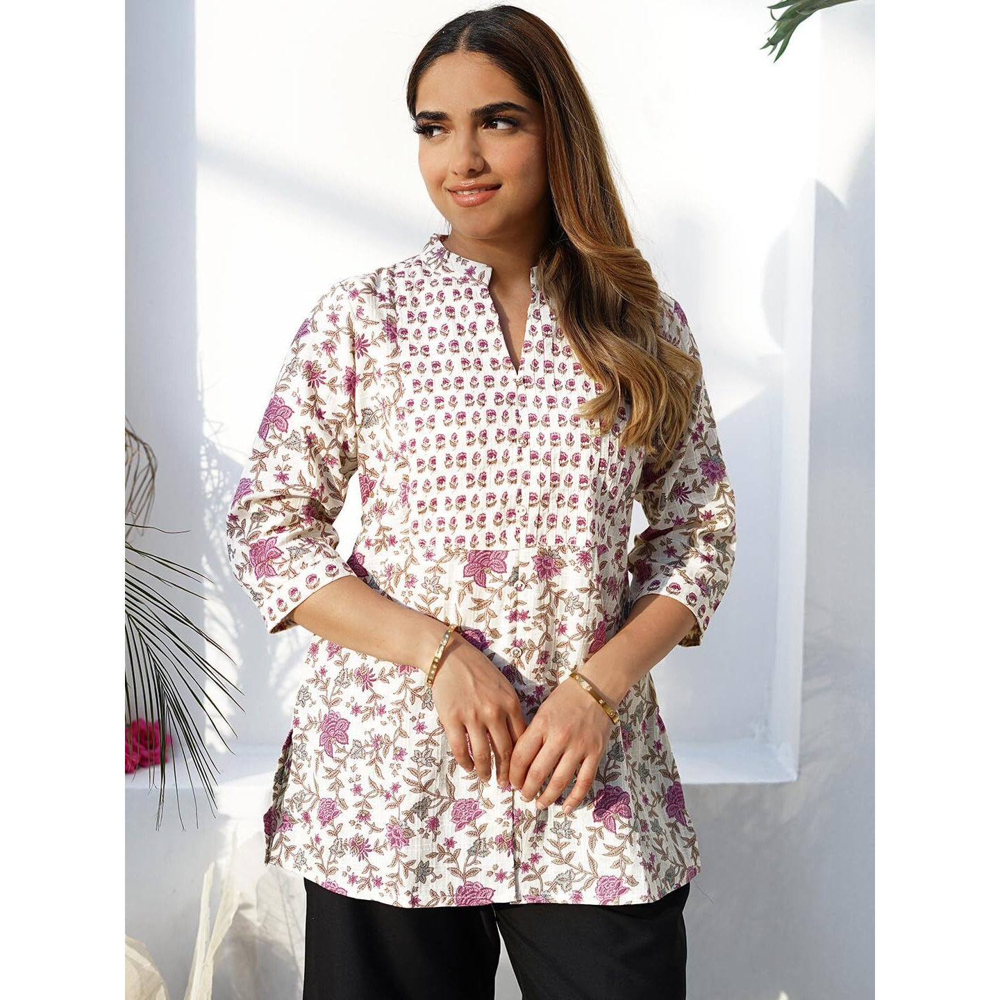 Libas Women's Cotton Blend Printed Straight Kurtis (26872_Off White
